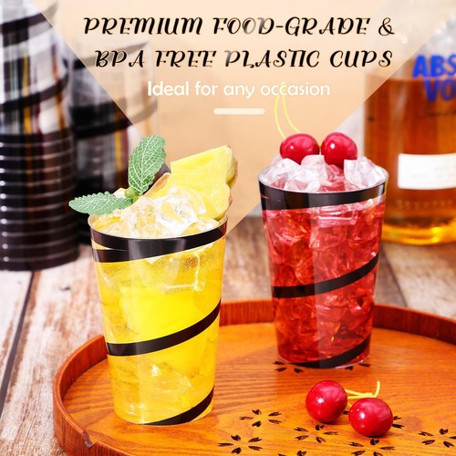 Bokon 100 Pcs 12 oz Rimmed Swirl Plastic Cups, Clear Plastic Cups with Rim Fancy - Picture 6 of 7
