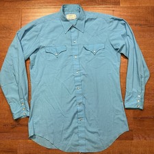 Vintage H Bar C Pearl Snap Shirt Mens L Blue Rancher Retro Cowboy Western VTG