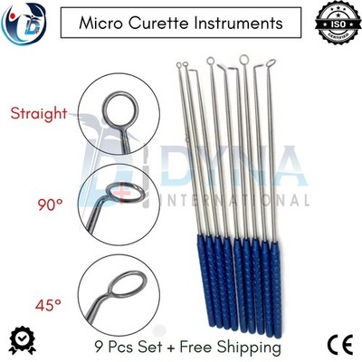 Micro Curette with Ring Tip Ring Curette - 9 Pcs Micro Neurosurgery Instruments
