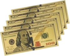 US 100 Dollars Gold foil Banknotes 5 pcs in Envelope Plastic Money