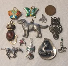 11 Vintage Mixed Lot Costume Jewelry Animal Charms HOBCO Cat, Butterfly, Phoenix
