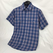 Wrangler Mens Western Shirt M Blue Plaid Flex Pearl Snap Short Sleeve Country