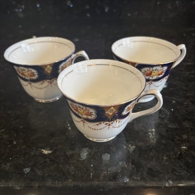 3 x Vintage Salisbury Bone China Teetassen Derby blau Muster 40er-50er Jahre