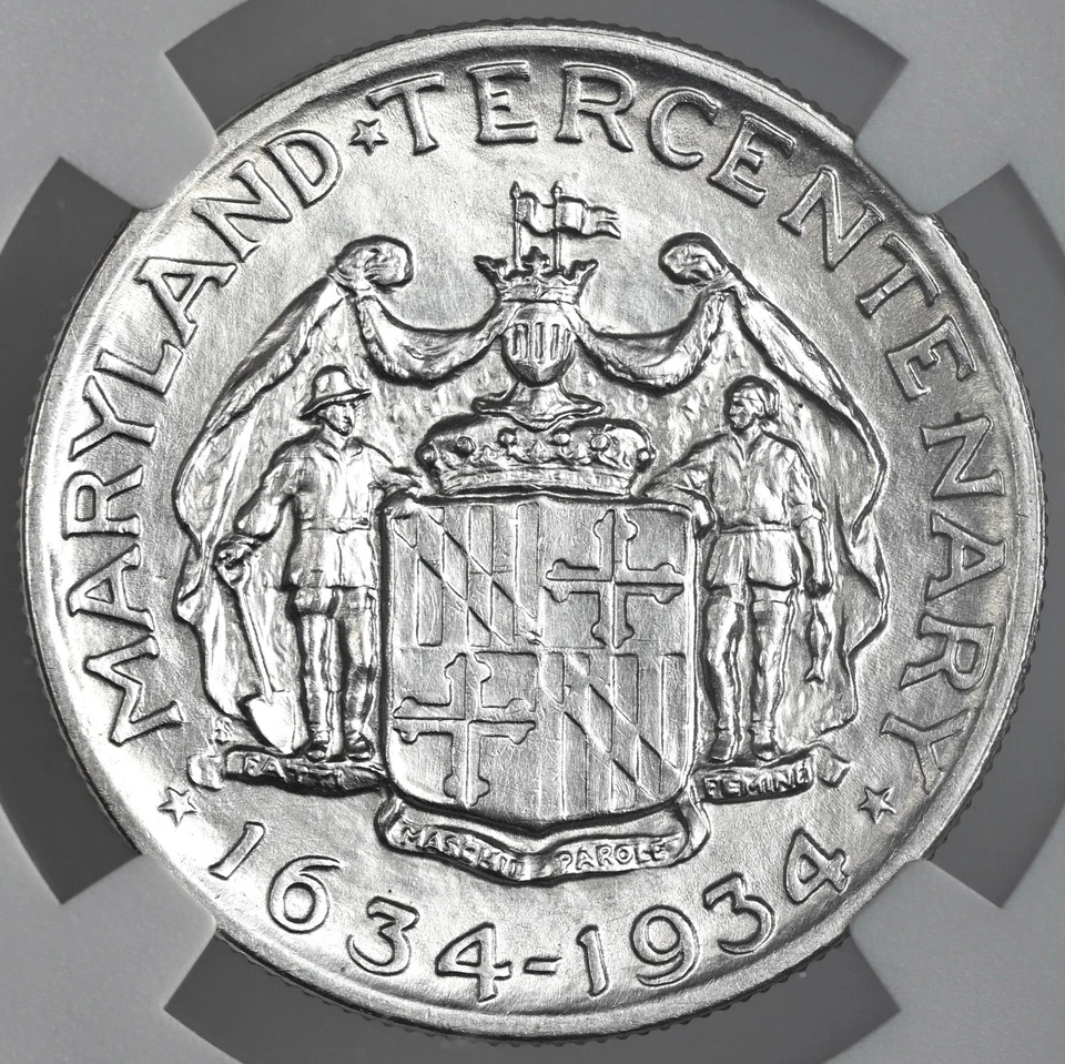 Medio dólar de plata Maryland 1934 50C NGC SIN CIRCULAR DETALLES "LIMPIADO" #8405243-006 Foto 3 de 4