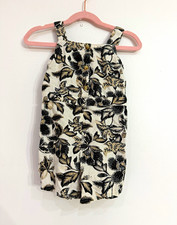 Old Navy Girls 5T Floral Romper Ivory/Black Sleeveless Square Neck Button