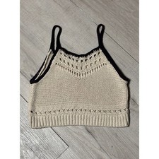 American Eagle Outfitters Womens Crochet Knit Crop Tank Top Cream Brown Boho XS