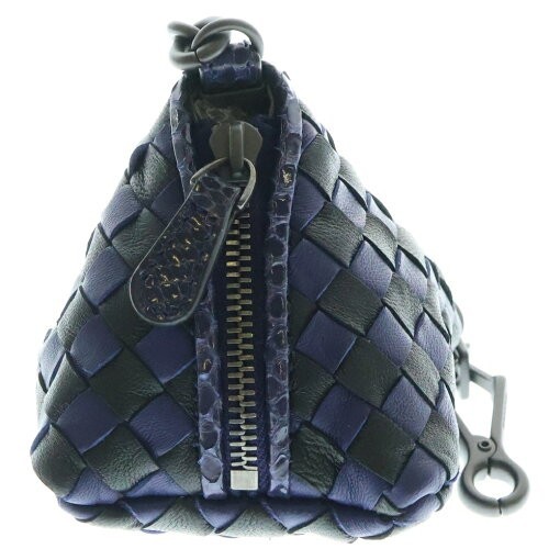 BOTTEGA VENETA Mini Pouch Bag Charm Key Ring Blue Black Calf