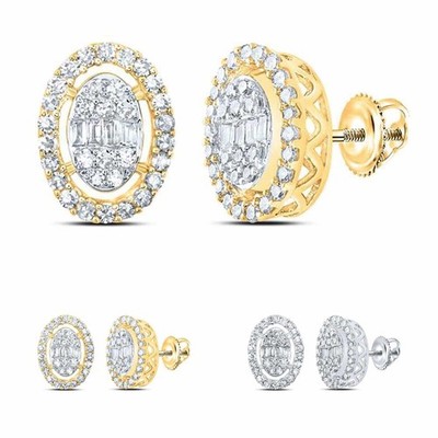 Runde ovale Cluster-Ohrstecker 0,40 kt natürlicher Diamant 10 K Gold Baguette