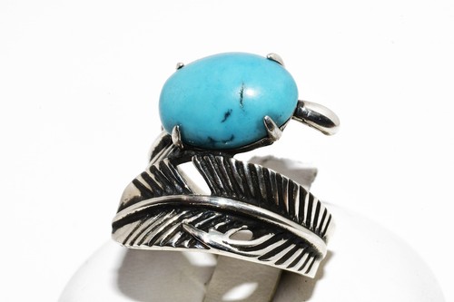 $395 .925 Sterling Silver 7.01CT Natural Cabochon Cut Turquoise Feather Ring - Picture 5 of 7