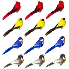 12PCS Clip on Artificial Birds Decor Foam Feather Birds Ornaments for Christm...