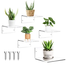 5 PCS 4 inch Clear Acrylic Small Floating Shelves for Wall Mini Display Shelf