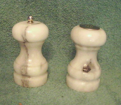 Marble Salt Shaker and Pepper Mill 4.5'' tall 2.25'' diam
