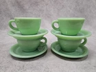 Set of Four (4) Fire-King Jadeite Restaurant Ware Cups & Saucers, Excellent
