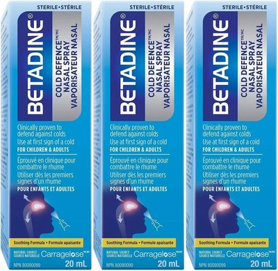 3 Pack Betadine Cold Defence Nasal Spray 20ml Fresh Stock, Long Expiry CANADA