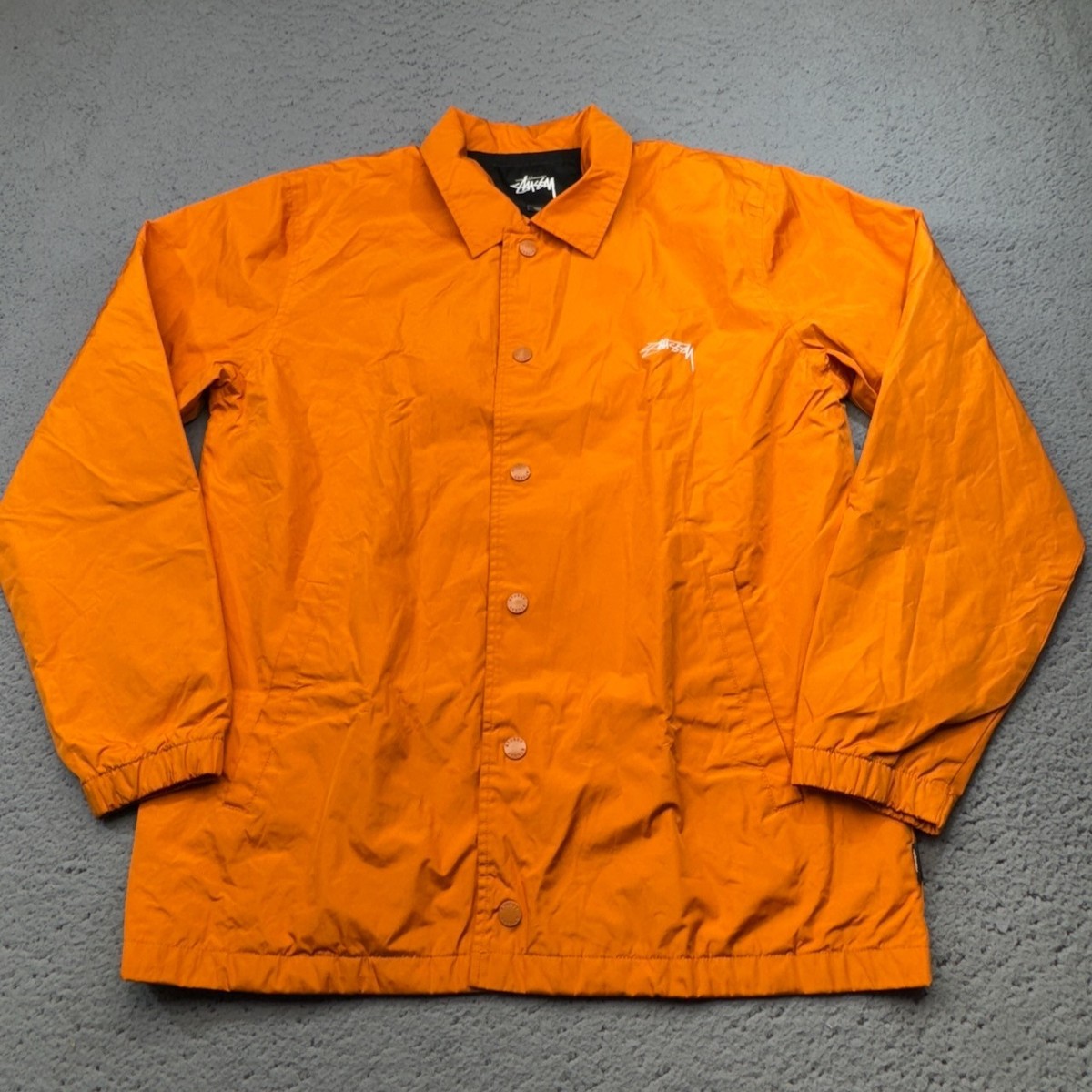 Stussy Jacket Mens Extra Small Orange Full Snap Coach Windbreaker