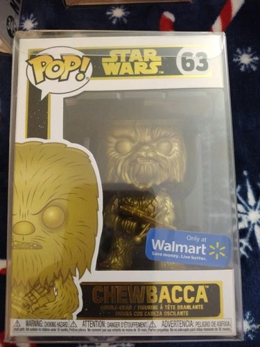 Chewbacca Funko Pop #63 Star Wars Gold Edition Walmart Pop Protector Fast Ship