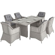 Image of Outsunny 6 Seater Rattan Dining Set with Glass Top Table and Cushions, Grey