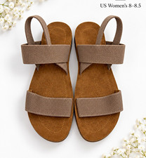 Women's Black Strappy Flat Slip-On Sandals Ankle Strap Solid Casual US 8-8.5