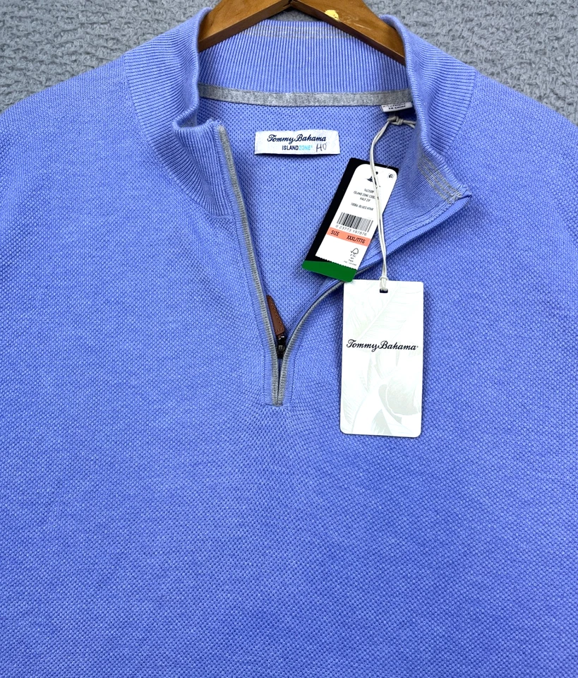 Tommy Bahama 1/2 Zip Sweater Mens 3XL Blue Coolmax Island Zone Pullover NWT - Image 2 of 4