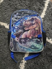 Boy's Youth Jurassic World Dinosaur T-Rex Blue Backpack Bookbag Zip Pockets