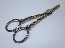 Antique VICTORIAN SILVER GRAPE SHEARS - TWIST Pattern ARMS  Ring Handles 5.5" L