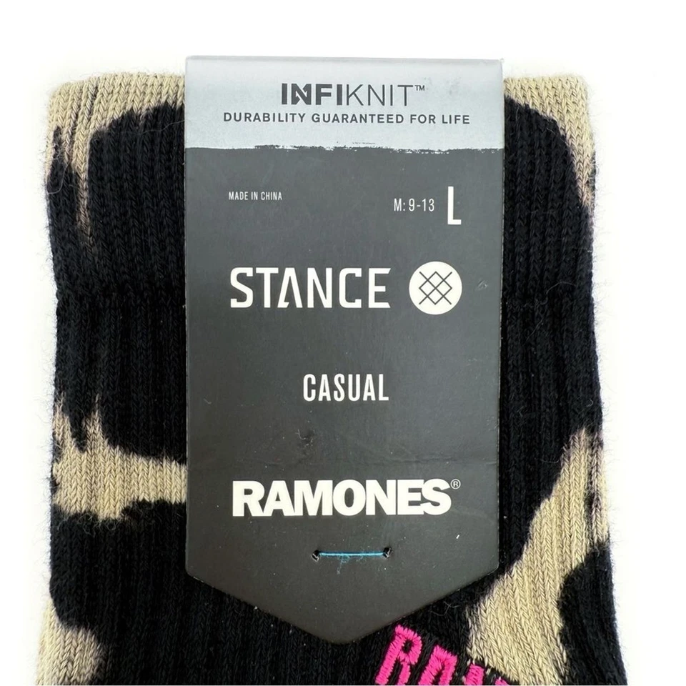 Meias masculinas Stance The Ramones 1976 Crew grande lavagem ácida tingimento preto rosa música - Imagem 2 de 4