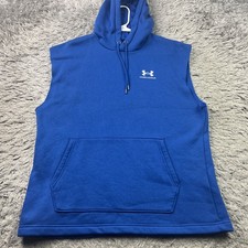 Under Armour Mens Icon Fleece Large Rival Fleece Sleeveless Hoodie Blue 1389344