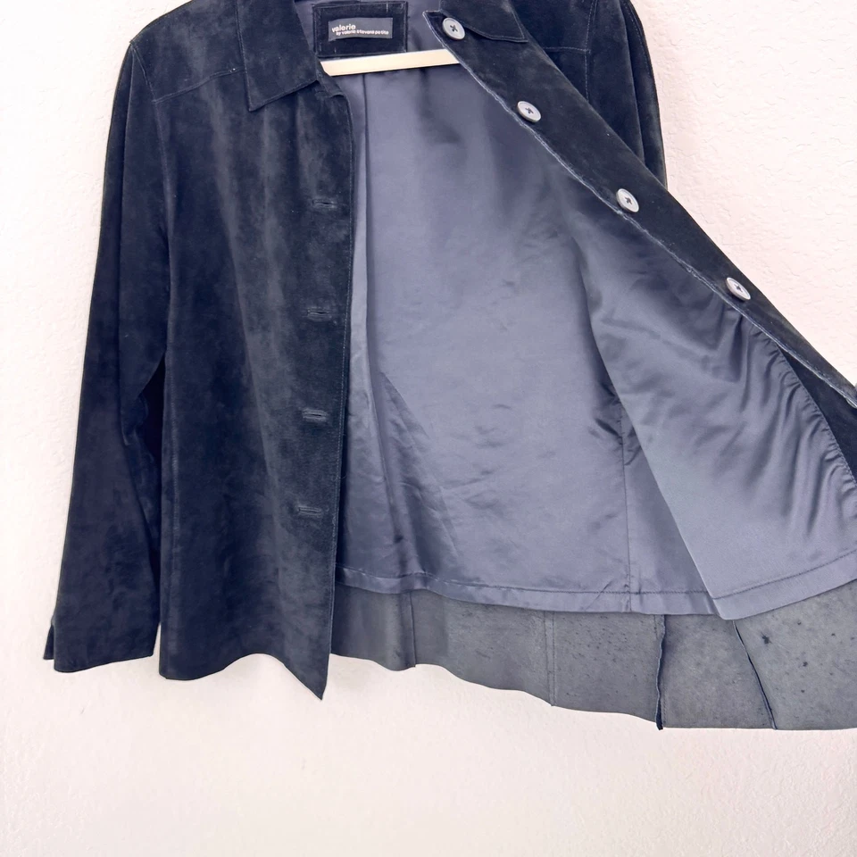 Valerie Stevens Womens Suede Leather Jacket Size M Petite Boho Western Black - Image 4 of 4