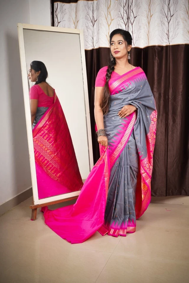 Ropa de fiesta boda sari tejido a mano sari de seda pura - elegante indio tradicional Foto 4 de 4