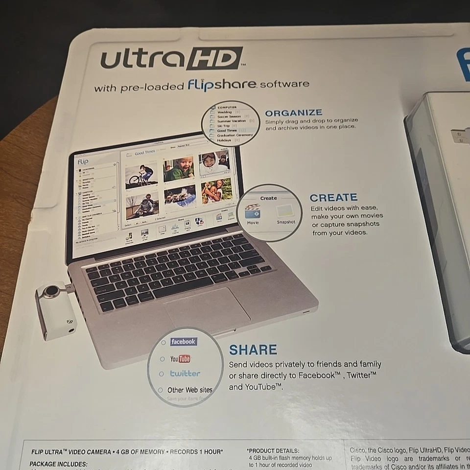 NEW Cisco Model u260WHC1 Ultra HD Flip Video Camera 1hour 4gb memory w HDMI Cbl - Image 4 of 4