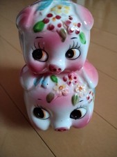 Ceramic Piggy Bank With Two Pigs Floral Pattern