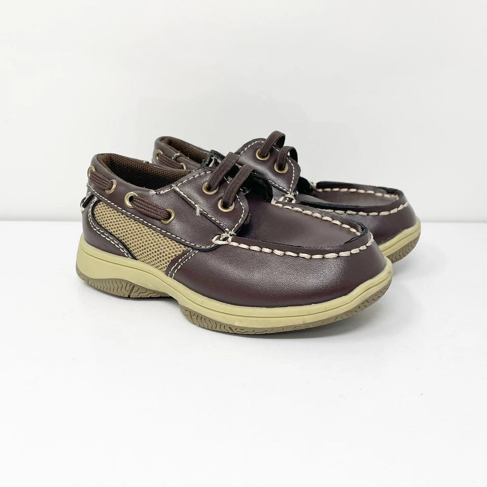 Okie Dokie Boys Brown Leather Round Toe Slip On Low Top Boat Shoes Size 8 M - Image 2 of 4
