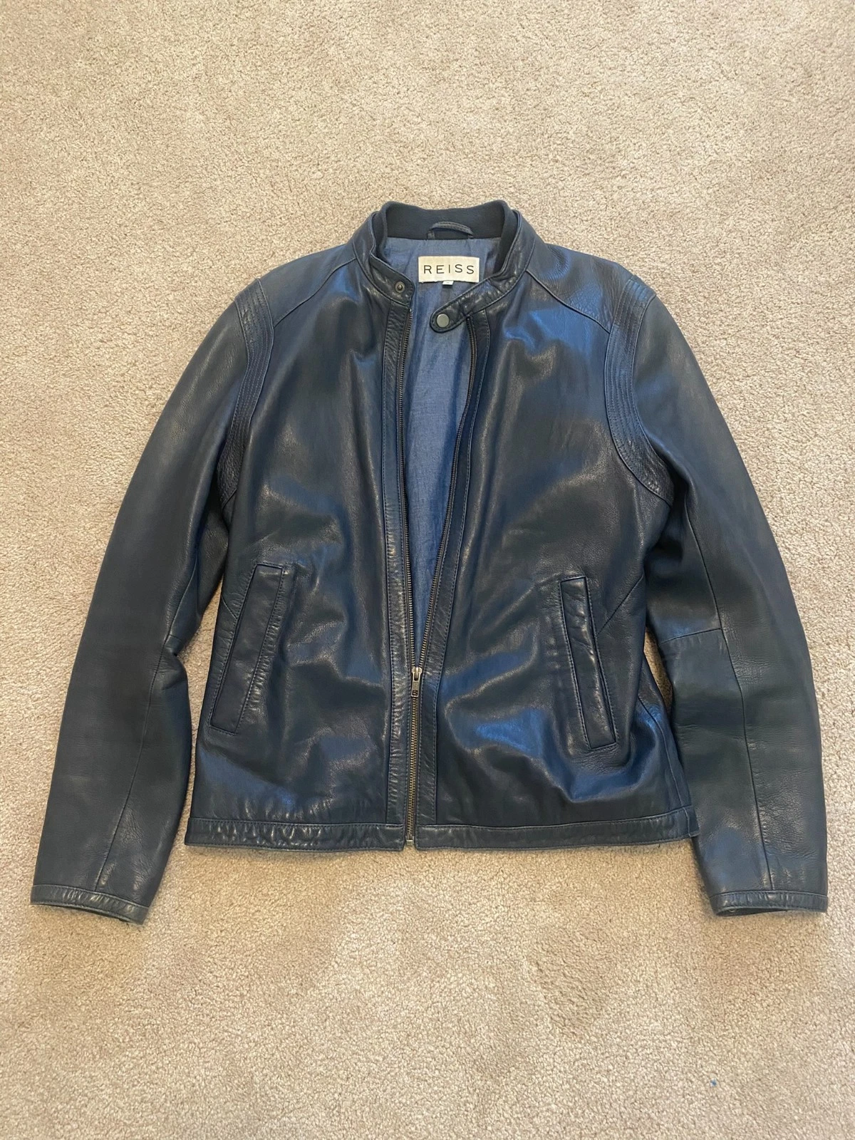 Vintage Reiss Mens Leather Jacket 100% Lamb Wool Medium - product detail image 1