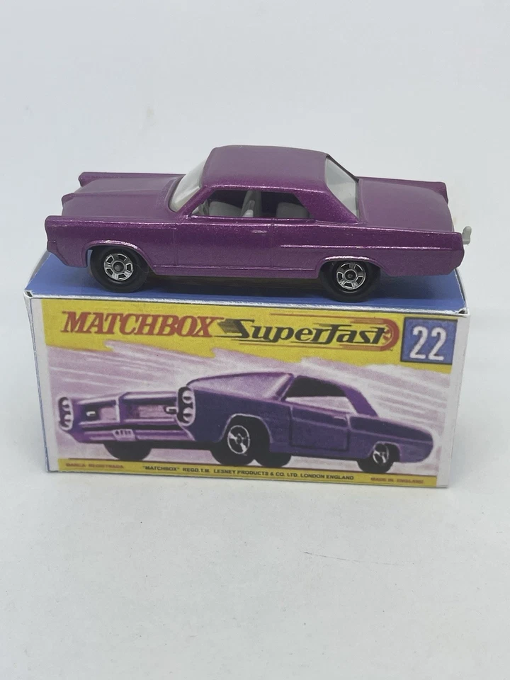 Lesney Matchbox #22 Phantom Custom Superfast Purple Pontiac Coupe Repro Box. - Image 3 of 4