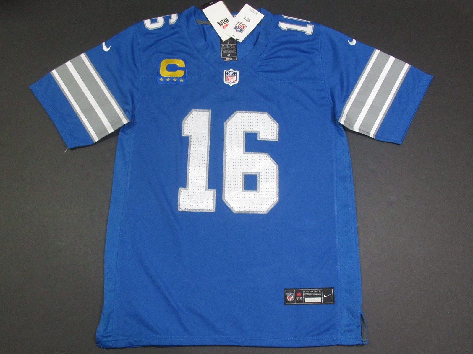 Jared Goff #16 Detroit Lions 2026-27 Captains Patch Men's Jersey Blue