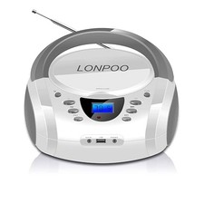 CD Players Portable Boombox with FM Radio/USB/Bluetooth/AUX Input and White