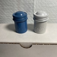 KODAK Lot 2 Vintage 35 mm Aluminum Film Canisters Empty White Blue Yellow K9