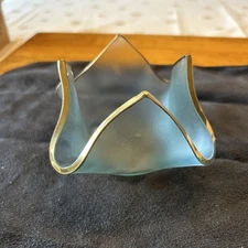 Signed Annie Glass Handkerchief Candle Votive/Holder Frosted with  24K Gold