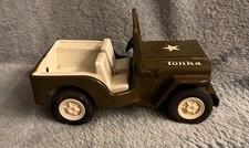 Vintage 1960's Tonka 6" Pressed Steel Green Army Jeep w/Fold Down Windshield