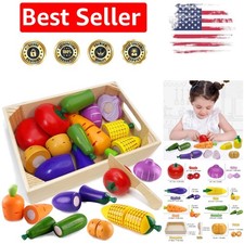 Delightful Wooden Play Food Set for Kids - Educational Cutting Toys for Toddlers