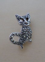 Marcasite Cat, Kitten Brooch, 925 Sterling Silver Marcasite Cat, Kitten Brooch, 925 Sterling Silver