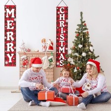 Christmas Decorations Outdoor Yard Front Porch Sign Set, Red Black Buffalo Plaid
