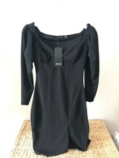 Nasty Gal PETITE Bardot Puff Sleeve Midi Dress - size UK 4