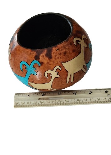 Hand Painted Gourd Signed by Artist Nora Graf Native American Design Vase - Picture 6 of 12