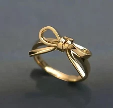 Boutique Yellow Gold Plated Bow Ring Size 7 Ribbon Promise Minimalist Simple New