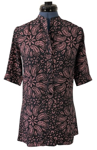 Tucker Women's Silk Floral Paisley Henley Tunic Mauve Gray Green Short Sleeve P - Picture 3 of 16