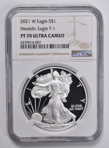 PF70 2021-W UCam T-1 Heraldic American Silver Eagle NGC Brown Label