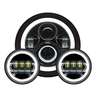 HOGWORKZ BLACKOUT 7'' LED HALOMAKER HEADLIGHT with AUXILIARY HALO PASSING LAMPS