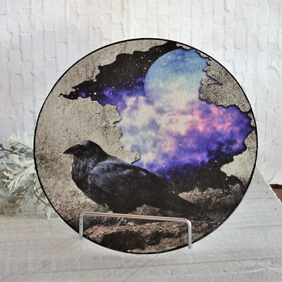 Raven Art Glass Mural Full Moon Decor Haunted Moon Art Gothic Decor
