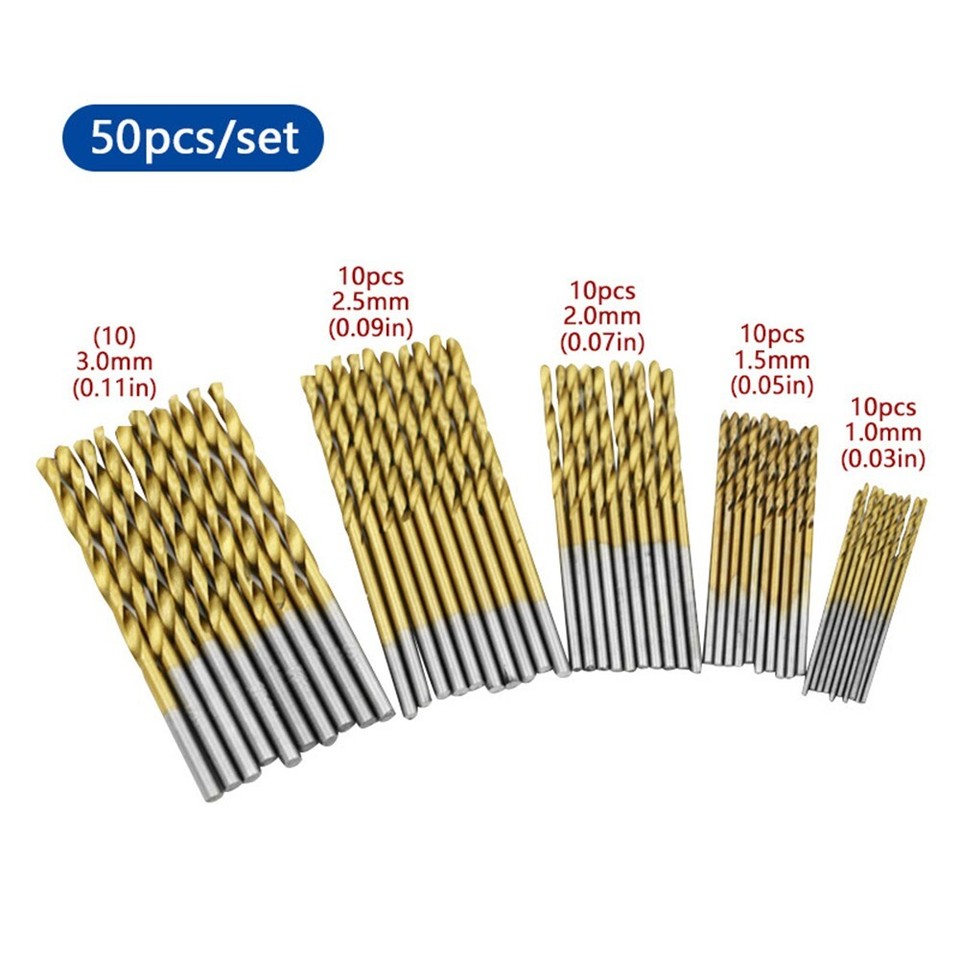 Small Drill Bit Set for Metal Masonry Wood 50pcs with 5 Different Sizes